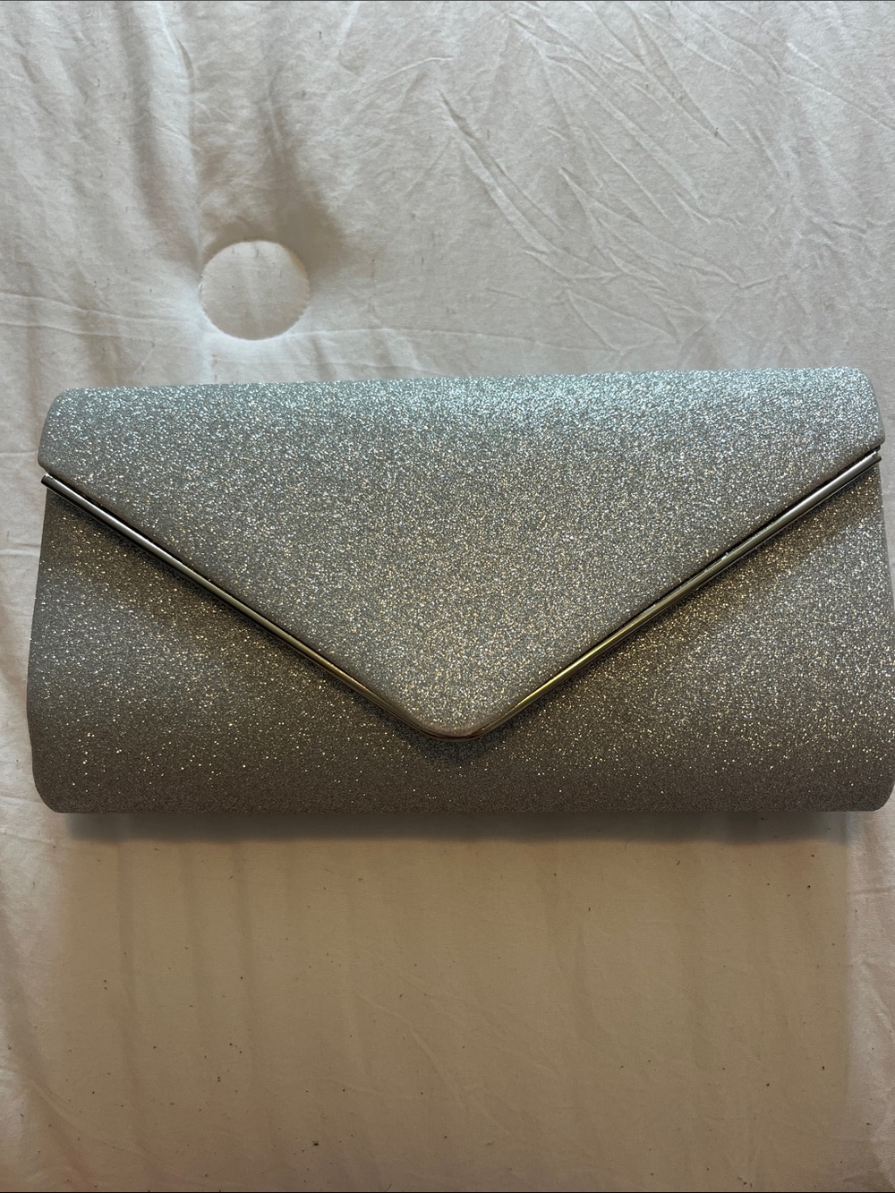 Silver Glitter Envelope Clutch Handbag